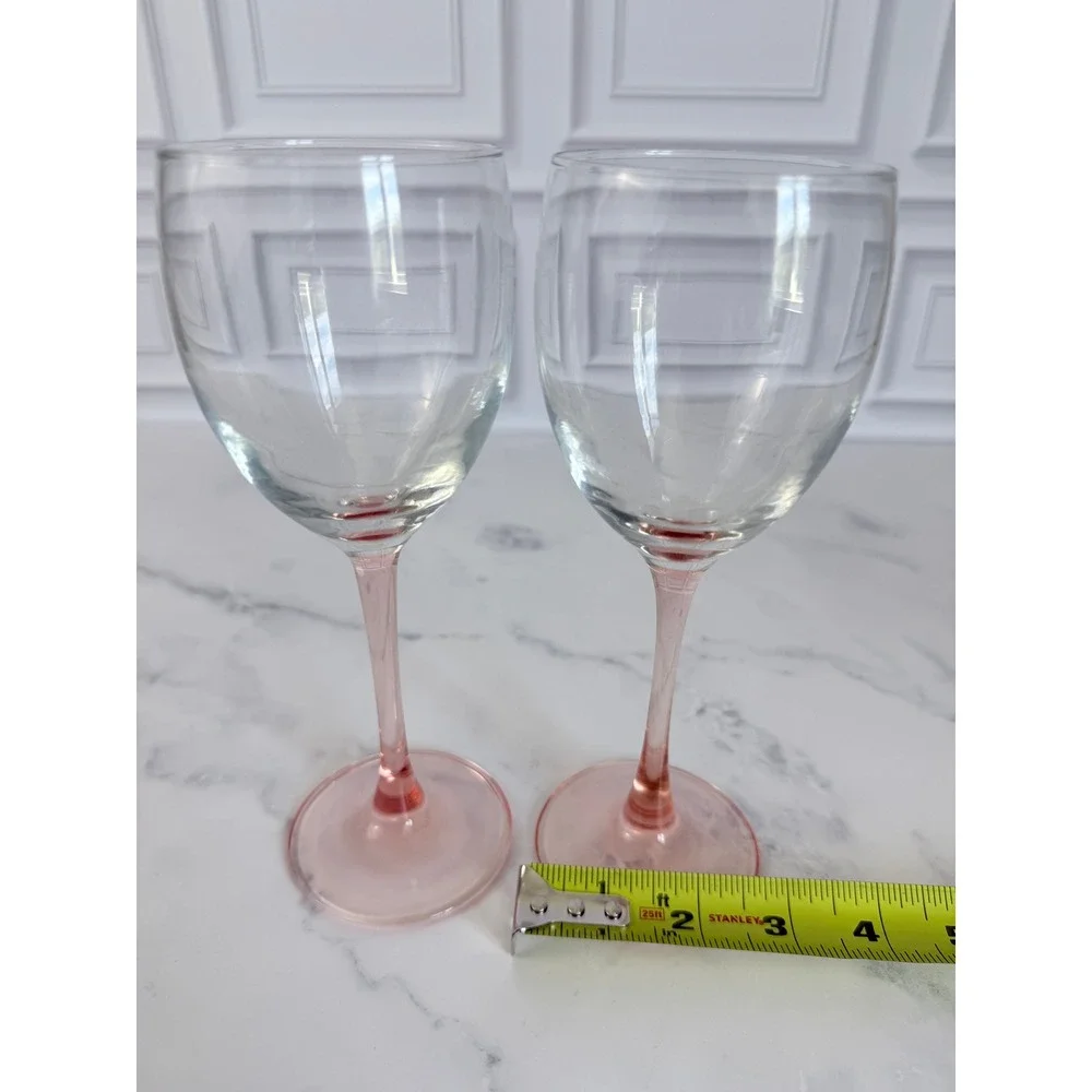 VTG Pair Arcoroc France Pink Stem 7 3/4